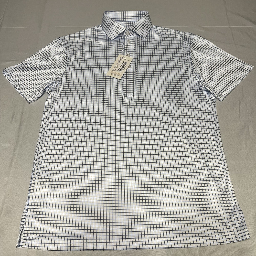 NWT Collars and Co Dress Collar Polo Shirt Mens S Blue White Check Performance - Picture 2 of 7
